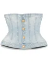 Balmain Denim Corset Top In Blue