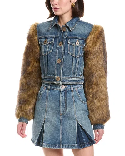 Balmain Denim Cropped Jacket In Blue