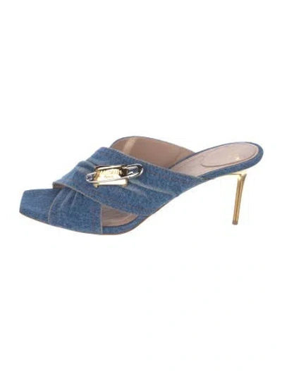 Pre-owned Balmain Denim Cutout Accent Sandals In Blue