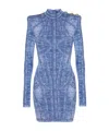 Balmain Knitted Jacquard Mini Dress - Women's - Viscose/polyester/polyamide In Blue