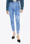 Balmain Jacquard Knit Leggings With Denim Effect In Blue