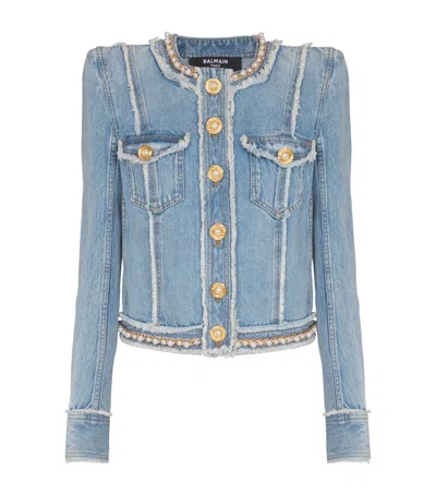 BALMAIN DENIM EMBELLISHED JACKET