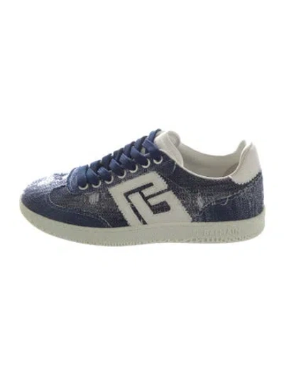 Pre-owned Balmain Denim Graphic Print Sneakers In Blue
