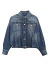 Balmain Embossed-button Cropped Jacket In Blue