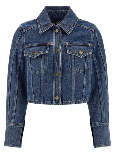 Balmain Denim Jacket Puffer Jackets Blue