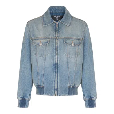 Balmain Denim Jacket Wchain Liningblue In Blue