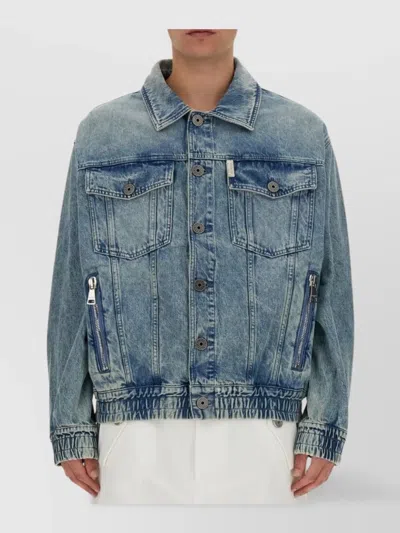 Balmain Denim Jacket With Chest And Side Pockets In Blue
