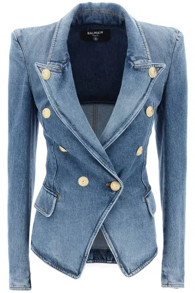 Balmain Denim Jacket With Eight Buttons In Blue