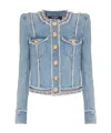 Balmain Faux Pearl-embellished Frayed Denim Jacket