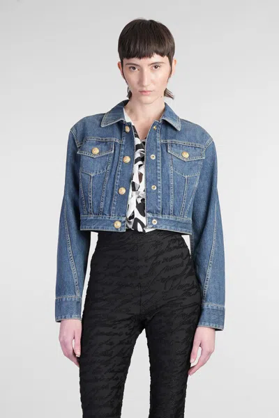 Balmain Cropped Faded Denim Jacket In Blue