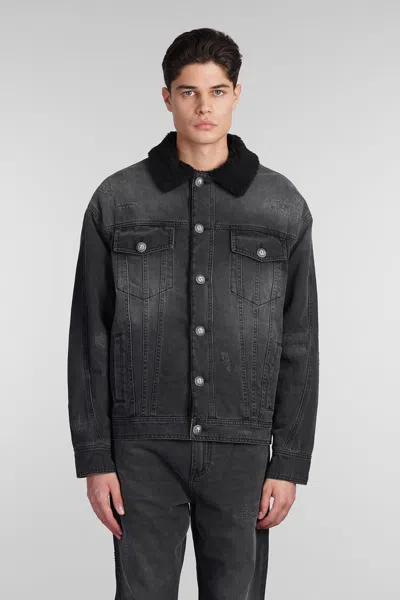Balmain Denim Jackets In Grey Cotton In Black