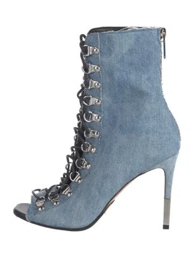 Pre-owned Balmain Denim Lace-up Boots In Blue