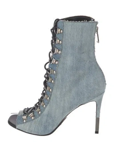 Pre-owned Balmain Denim Lace-up Boots In Blue