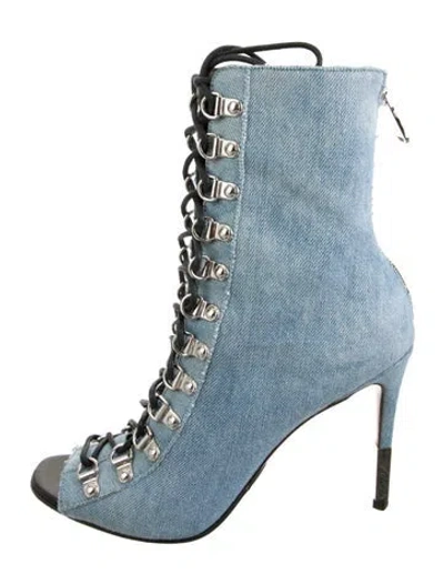 Pre-owned Balmain Denim Lace-up Boots In Blue