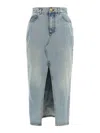 Balmain Midi Denim Skirt With Slit In Azul Claro