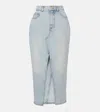 Balmain Midi Denim Skirt With Slit In Blue