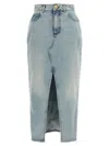 Balmain Midi Denim Skirt With Slit In Blue