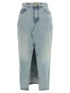Balmain Midi Denim Skirt With Slit In Blue