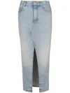 Balmain Midi Denim Skirt With Slit In Blue