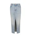 Balmain Midi Denim Skirt With Slit In Gray