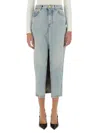 Balmain Midi Denim Skirt With Slit In Navy