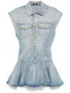 Balmain Blue Flared Denim Minidress In Blue
