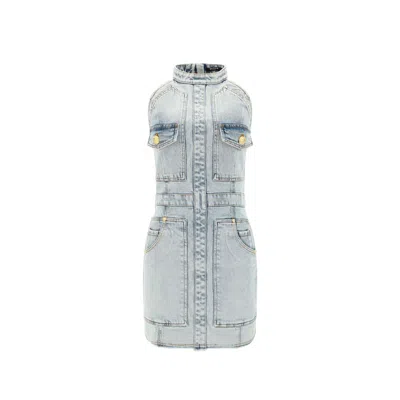 Balmain Denim Mini Dress Women In Gray