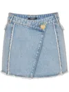 Balmain Asymmetric Mini Denim Skirt In Blue