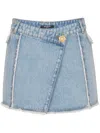 Balmain Asymmetric Mini Denim Skirt In Blue