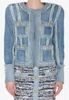 Balmain Denim Patchwork Short Blazer In Denim