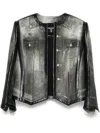 Balmain Denim-print Leather Jacket In Grey
