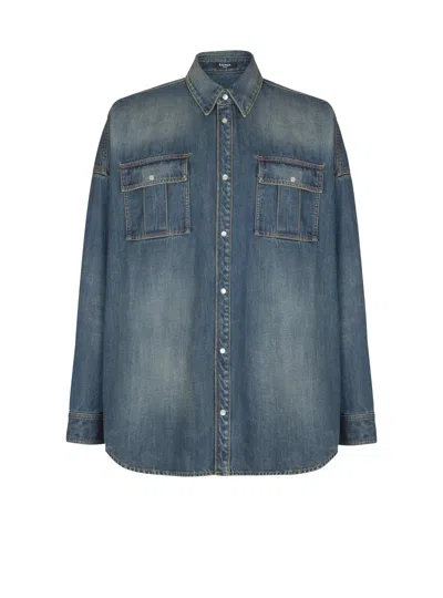 Balmain Denim Shirt In Black