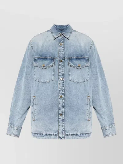 Balmain Denim Shirt Long Sleeves Point Collar Pockets In Multi