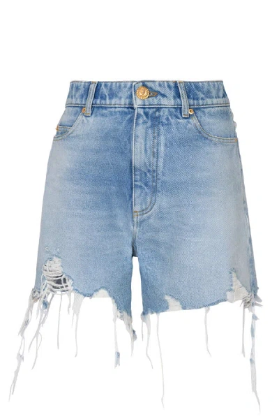 Balmain Woman Denim Shorts Blue Size 10 Cotton