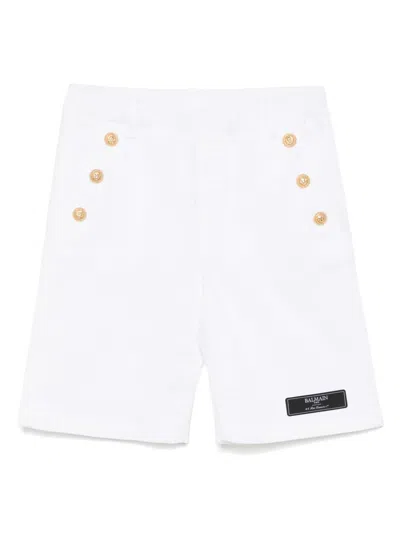 Balmain Kids' Denim Shorts In White