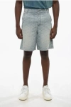 Balmain Denim Shorts With All-over Monogram In Gray
