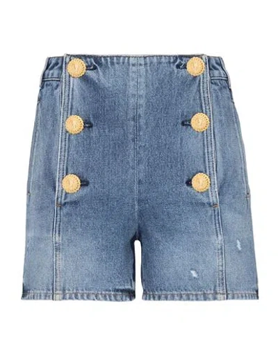 Balmain 6-button High Waist Denim Shorts In Blue