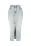 Balmain Midi Denim Skirt With Slit In Bleu Jean Clair