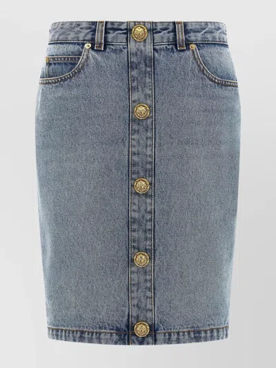 BALMAIN DENIM SKIRT FEATURING POCKETS AND BUTTON ACCENTS