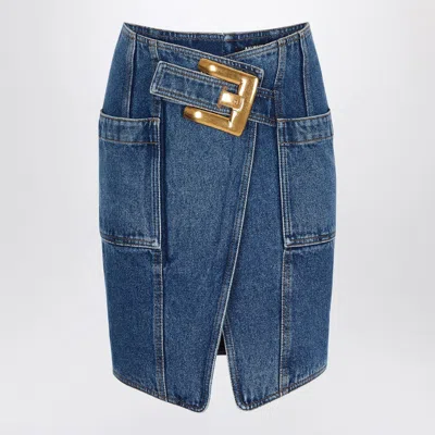 Balmain Denim Skirt With Belt In Blue
