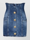 Balmain Cotton Denim Mini Tulip Skirt