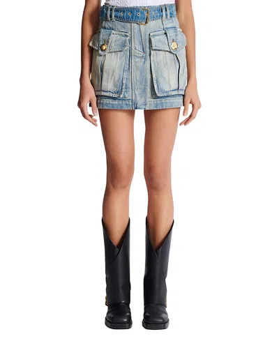 Balmain Denim Skirt With Pockets In Blue