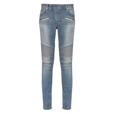Balmain Slim-fit Biker Ribbed Jeans In Blue