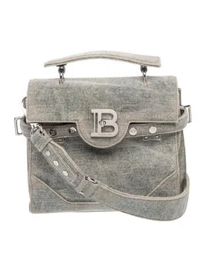 Pre-owned Balmain Denim Top Handle Bag In Grey