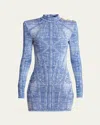 Balmain Knitted Jacquard Mini Dress - Women's - Viscose/polyester/polyamide In Blue