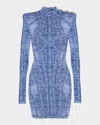 Balmain Knitted Jacquard Mini Dress - Women's - Viscose/polyester/polyamide In Blue