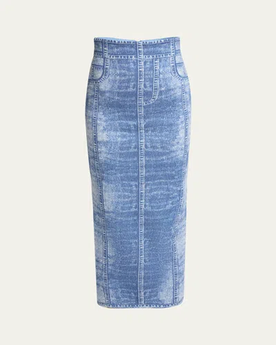 Balmain Denim Trompe Loeil Knit Pencil Skirt