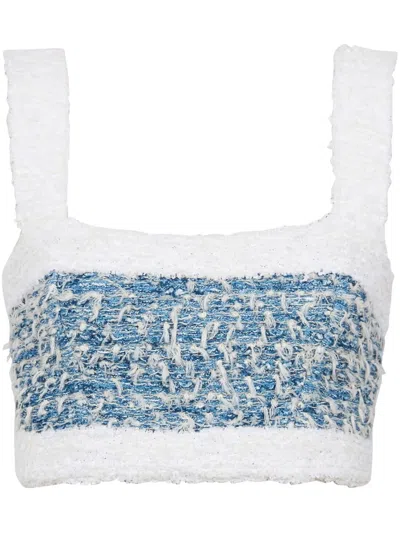 BALMAIN DENIM TWEED CROP TOP