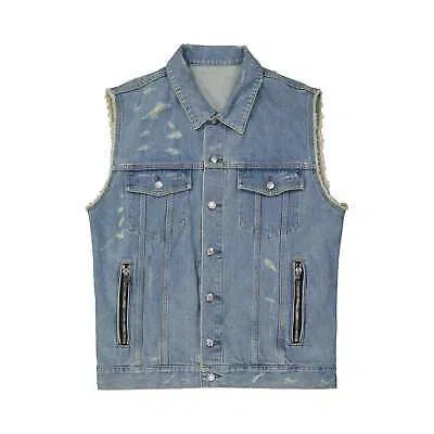 Pre-owned Balmain Denim Vest Jacket 52 It In Blue