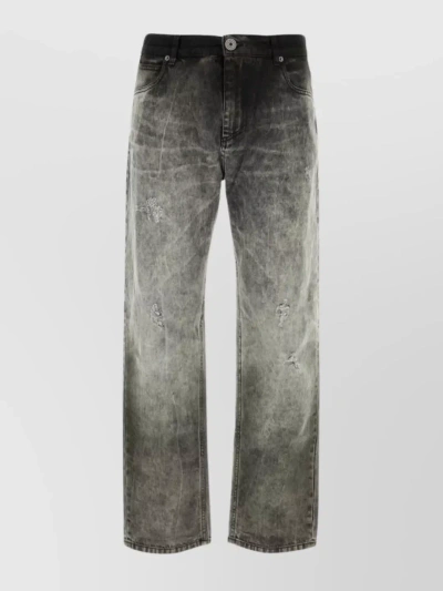 Balmain Denim Wide Leg Trousers In Gris Clair